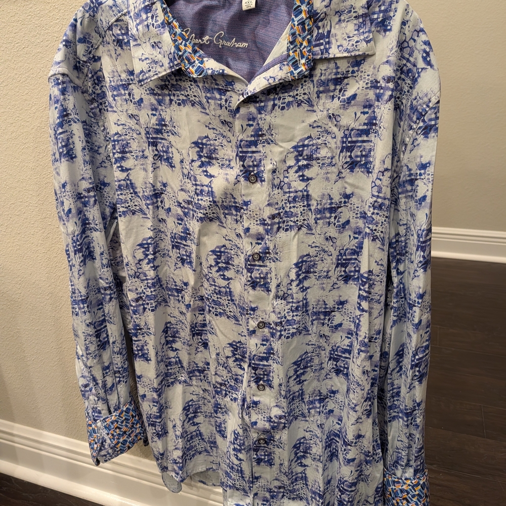 Robert Graham Abstract Blue and White Shirt